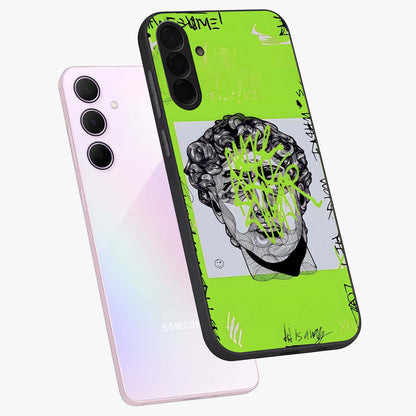 Neo Graffiti Rebellion Glass Case displayed in angled mockup highlighting urban street art design with rebellious aesthetic.