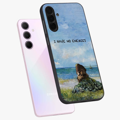 Peace Beyond War Glass Case displayed in angled mockup highlighting meaningful message design with artistic aesthetic style.