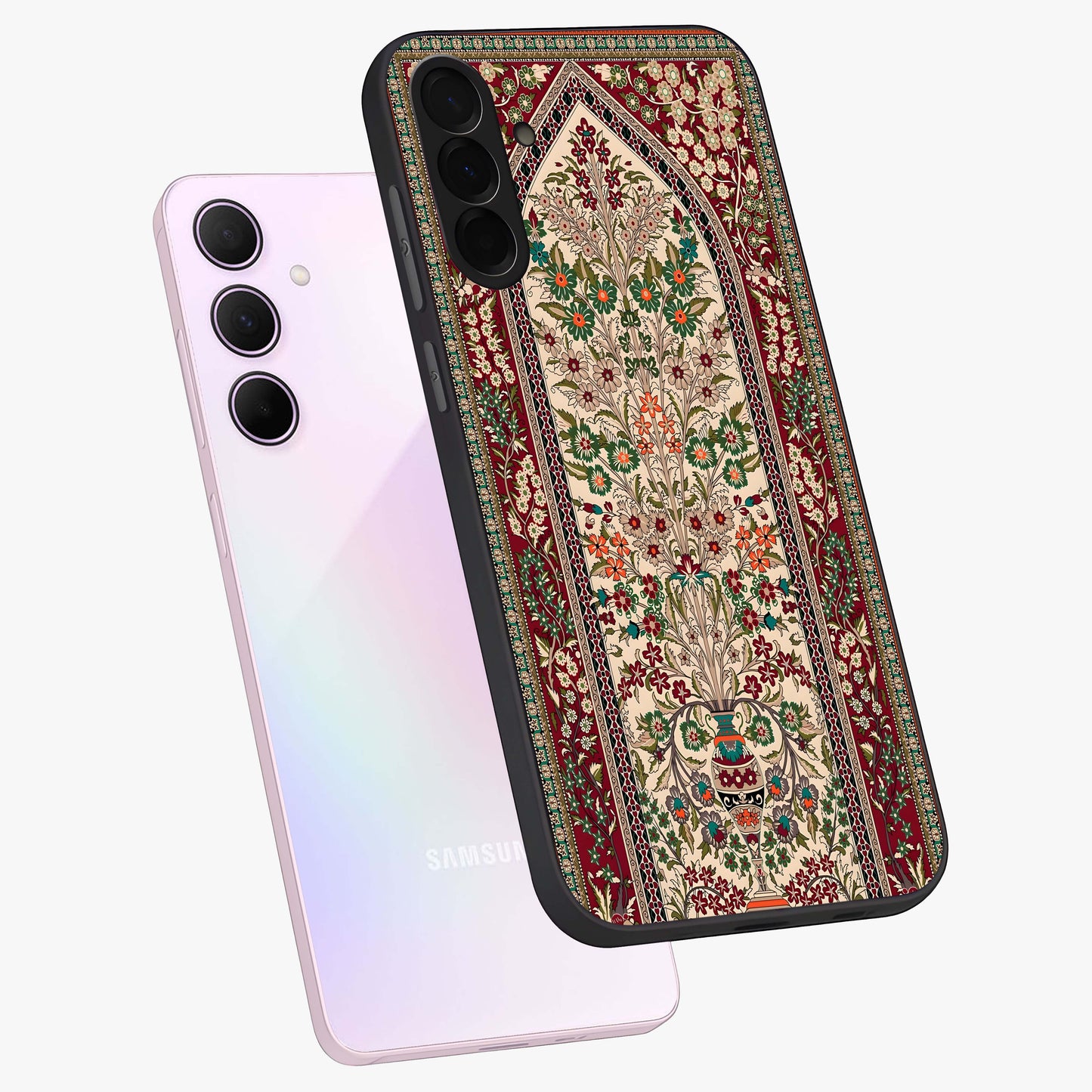 Persian Inspired Glass Case displayed in angled mockup highlighting intricate traditional design with elegant cultural aesthetic.