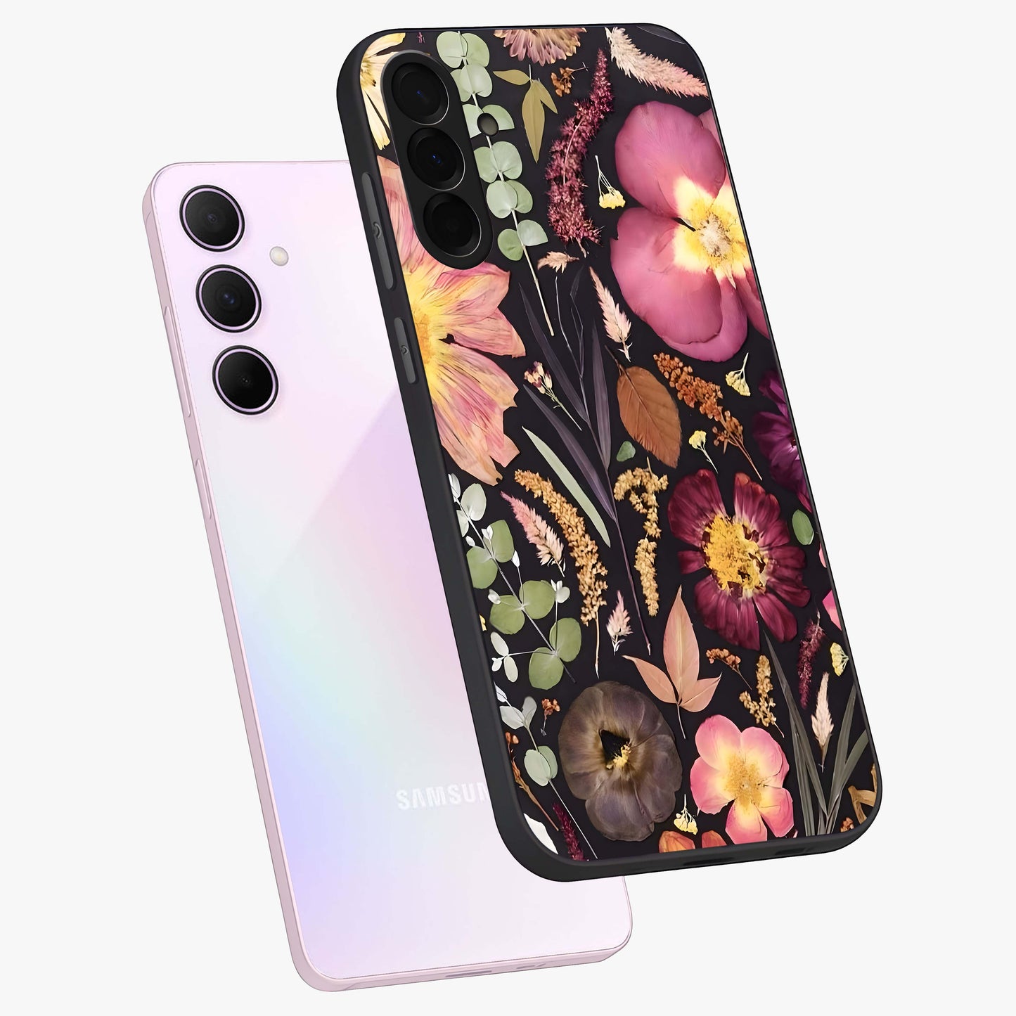 Petal Dream Tapestry Glass Case displayed in angled mockup highlighting decorative petal pattern with elegant botanical aesthetic.