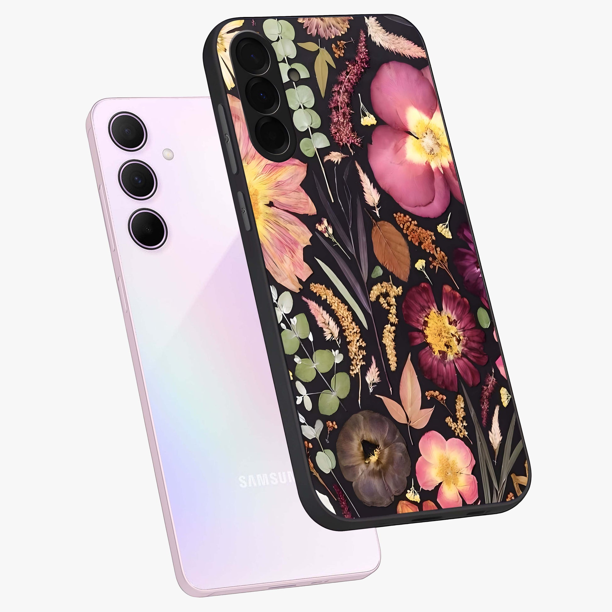 Petal Dream Tapestry Glass Case displayed in angled mockup highlighting decorative petal pattern with elegant botanical aesthetic.