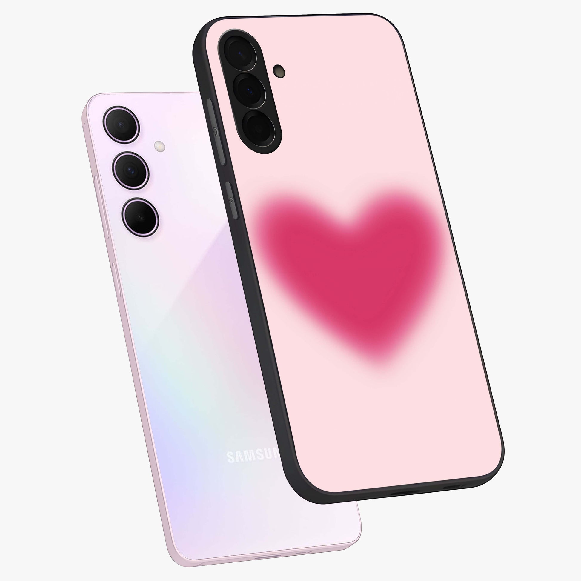Pink Aura Heart Glass Case displayed in angled mockup highlighting vibrant pink heart design with dreamy aura aesthetic.