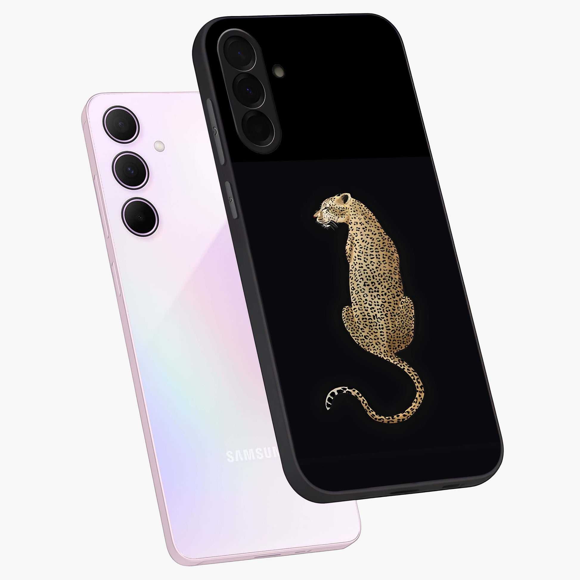 Regal Leopard Glass Case displayed in angled mockup highlighting powerful animal illustration with stylish wild aesthetic.