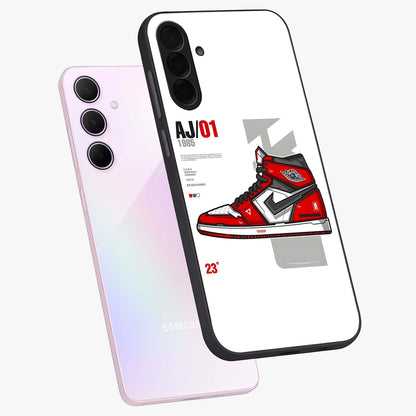Retro Sneaker Blueprint Glass Case displayed in angled mockup highlighting detailed shoe design with sporty retro aesthetic.