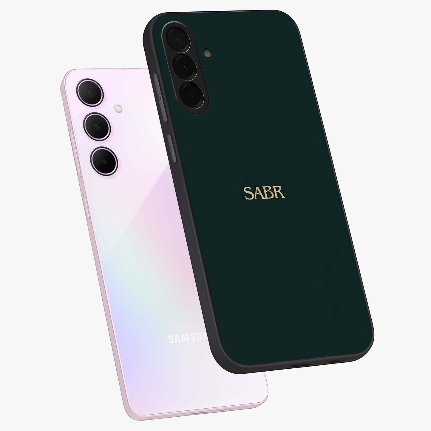 Sabr Minimal Patience Glass Case displayed in angled mockup highlighting simple inspirational design with clean aesthetic style.