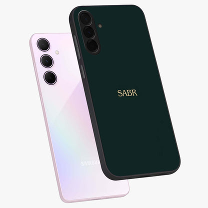 Sabr Minimal Patience Glass Case displayed in angled mockup highlighting simple inspirational design with clean aesthetic style.