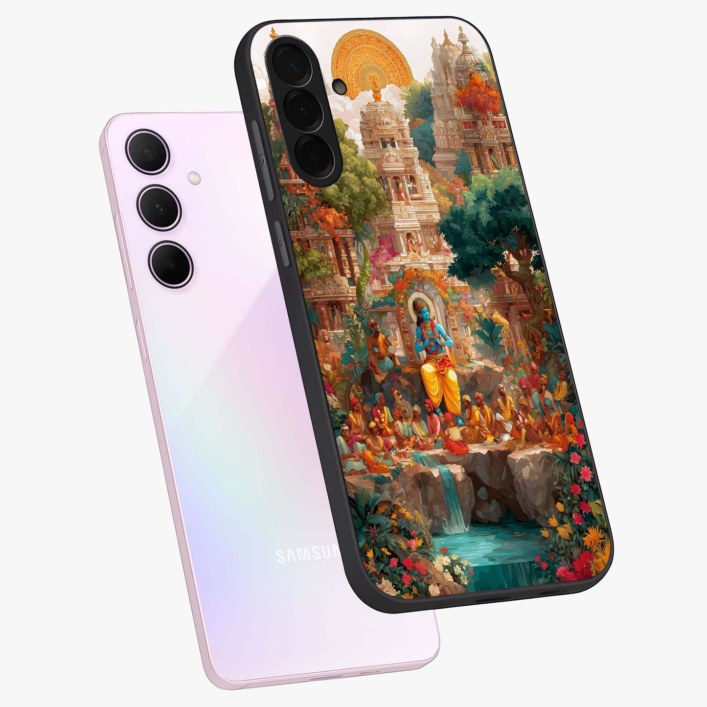 Sacred Sunlight Gods Glass Case displayed in angled mockup highlighting radiant spiritual design with celestial aesthetic.