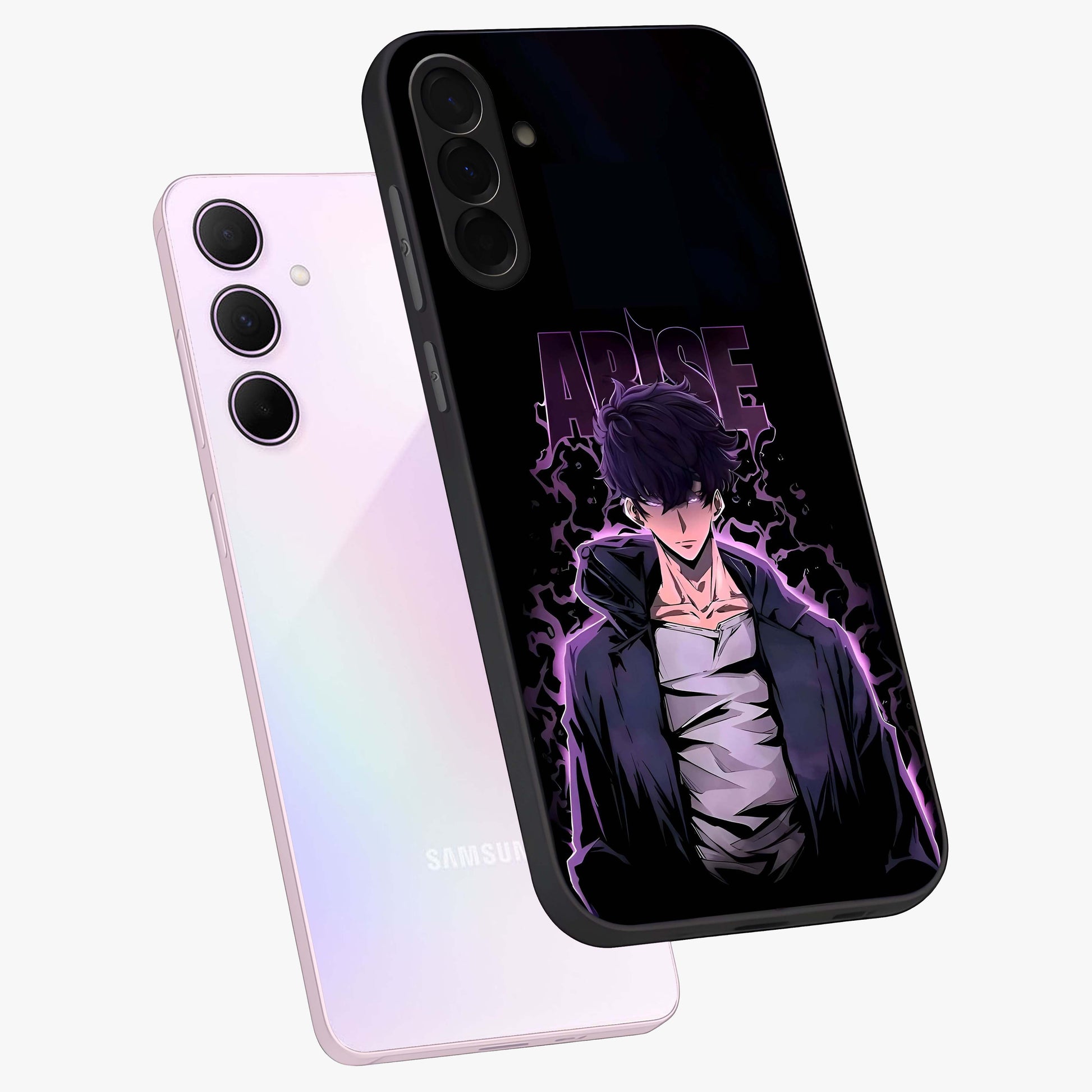Shadow Monarch Awakening Glass Case displayed in angled mockup highlighting dramatic shadow warrior design with fantasy aesthetic.