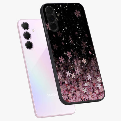 Small Starry Flowers Glass Case displayed in angled mockup highlighting tiny flower pattern with celestial aesthetic style.