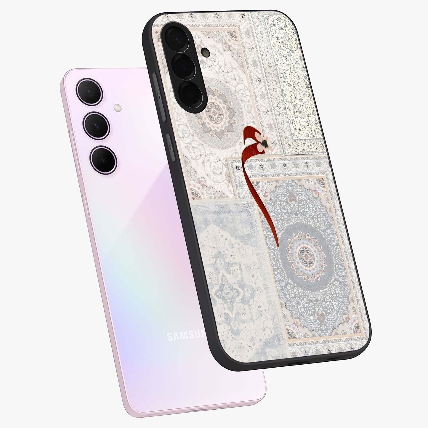 White Aesthetic Bow Glass Case displayed in angled mockup highlighting clean bow design with soft aesthetic style.