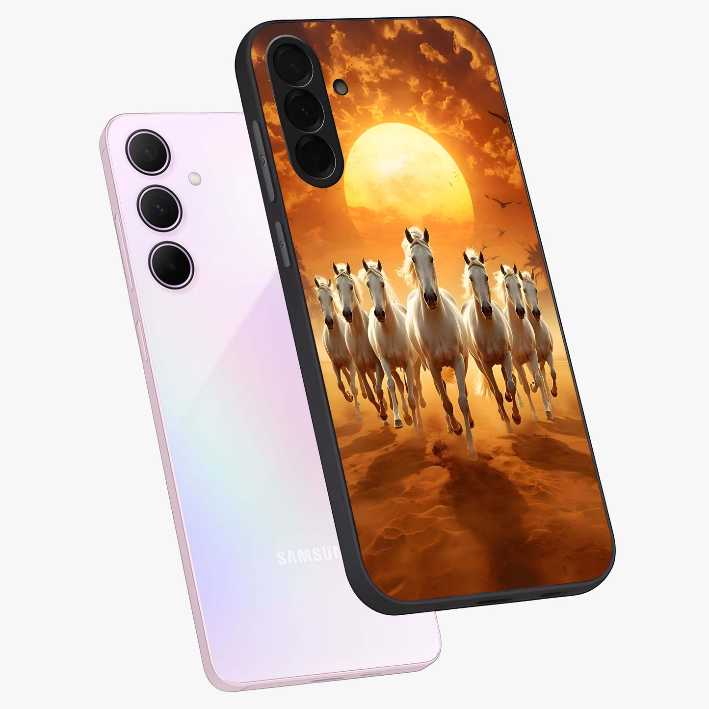 Wild Sunset Majesty Glass Case displayed in angled mockup highlighting vibrant sunset sky design with scenic aesthetic.