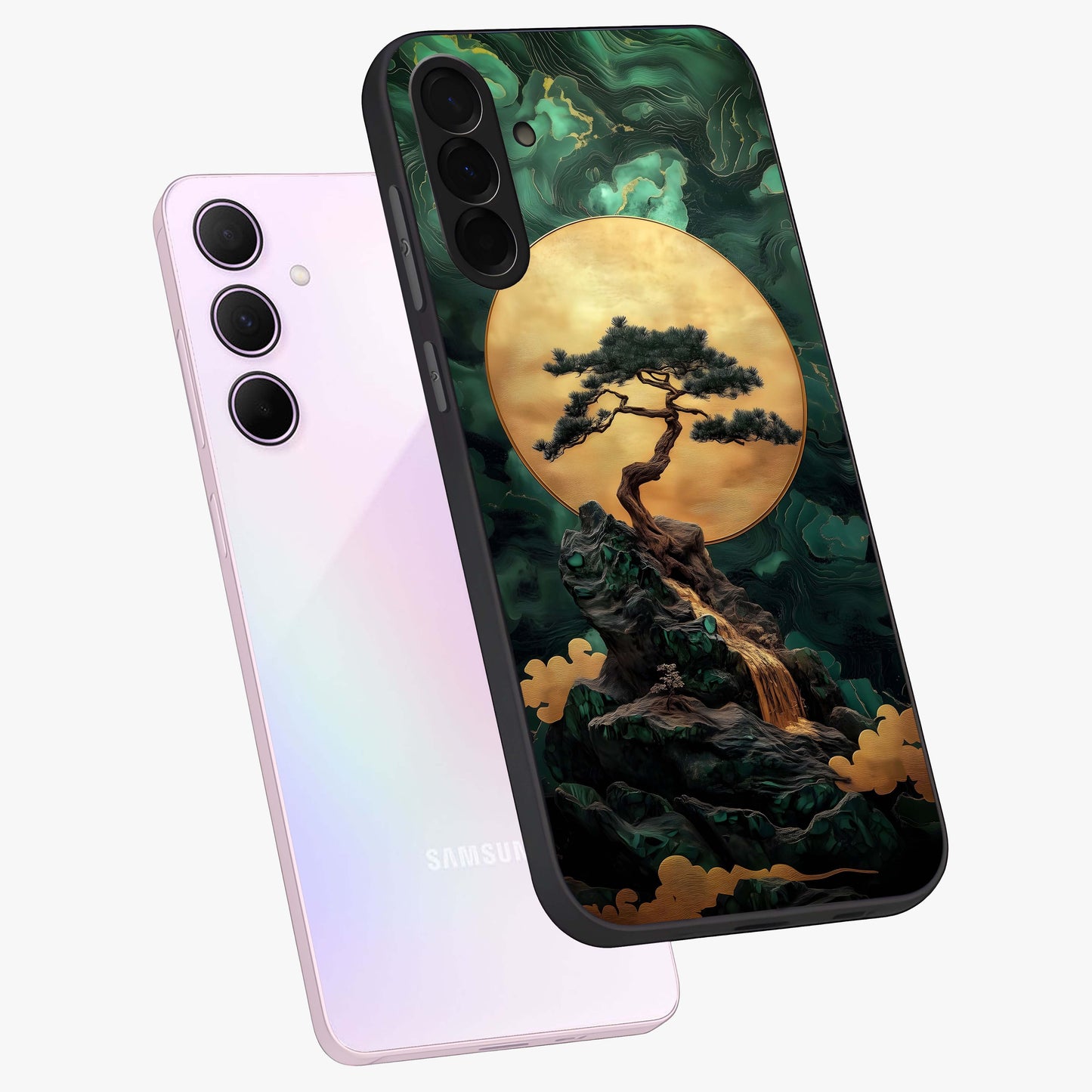 Zen Moon Rise Glass Case displayed in angled mockup highlighting peaceful lunar design with zen aesthetic style.