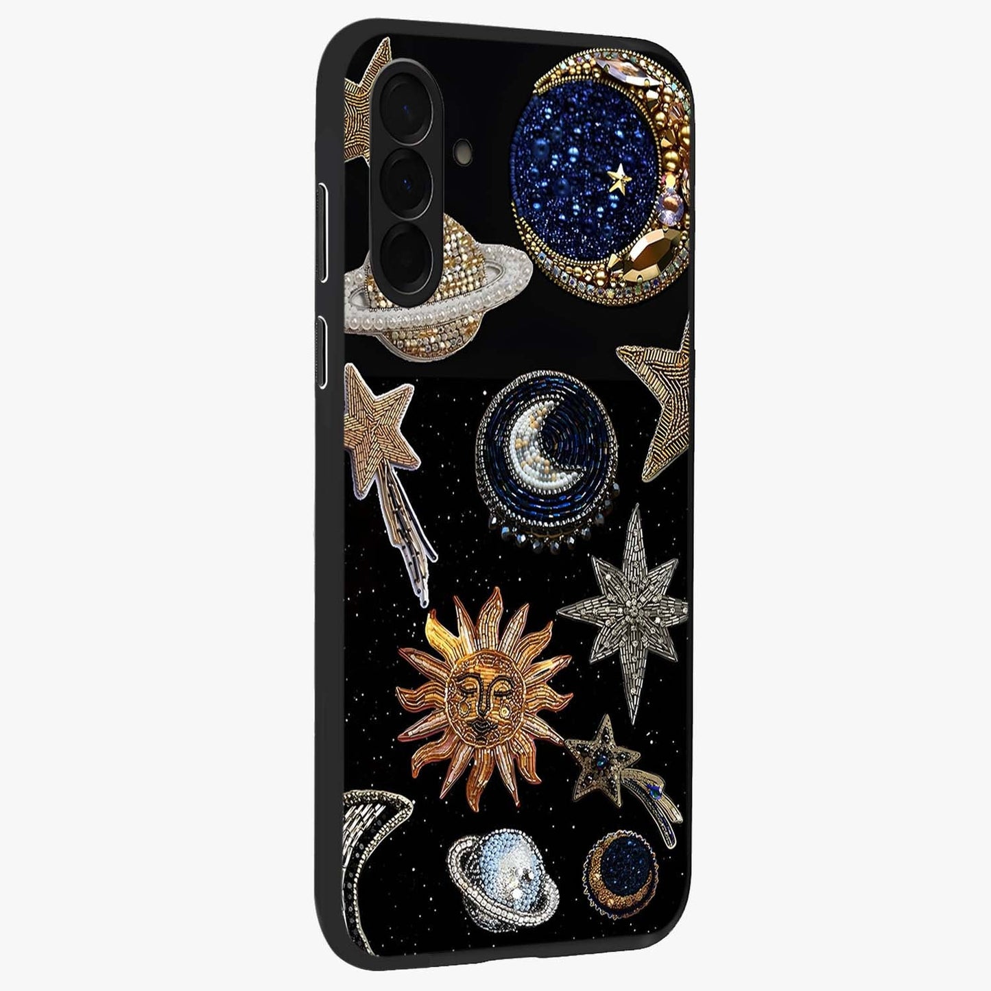 Celestial Gem Constellations Glass Case upright view showcasing cosmic constellation artwork with celestial aesthetic style.