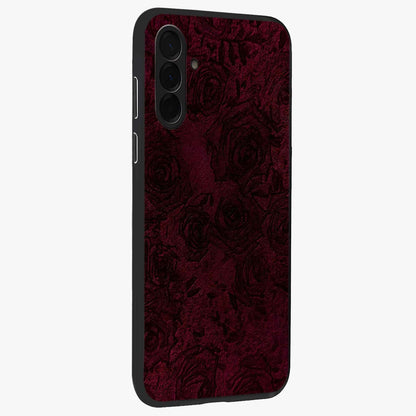 Crimson Fade Flow Glass Case upright view showcasing dynamic crimson flow artwork with stylish abstract theme.