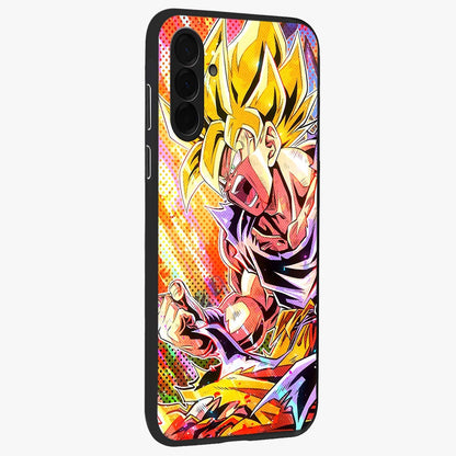 Firing Goku Glass Case upright view showcasing energetic anime artwork with bold warrior theme.