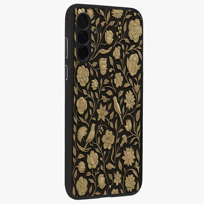 Golden Evil Eye Mandala Glass Case upright view showcasing decorative evil eye mandala artwork with spiritual aesthetic style.