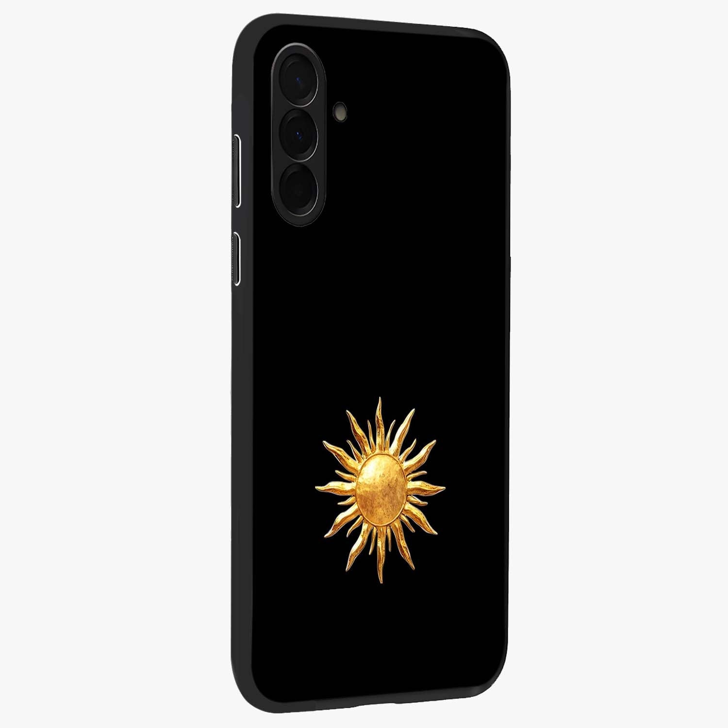 Golden Sun Minimalism Glass Case upright view showcasing haunting graveyard artwork with dramatic dark theme.