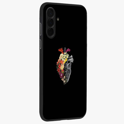 Heart With Flowers Glass Case upright view showcasing decorative heart and floral artwork with sweet romantic theme.