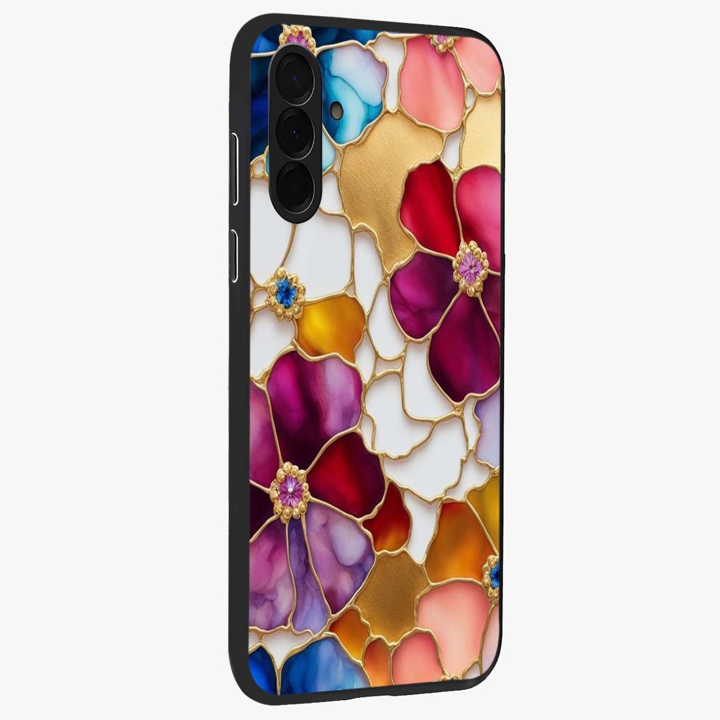 Marble Flower Pattern Glass Case upright view showcasing decorative marble flower artwork with refined style.