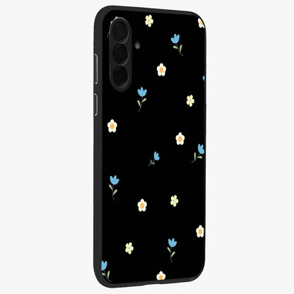 Minimal Petal Whispers Glass Case upright view showcasing elegant floral artwork with modern minimalist style.