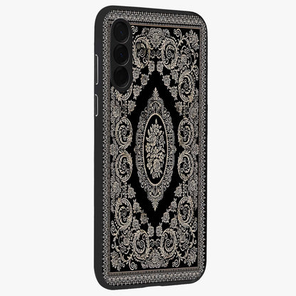 Noir Bloom Elegance Glass Case upright view showcasing graceful floral artwork with luxurious dark theme.