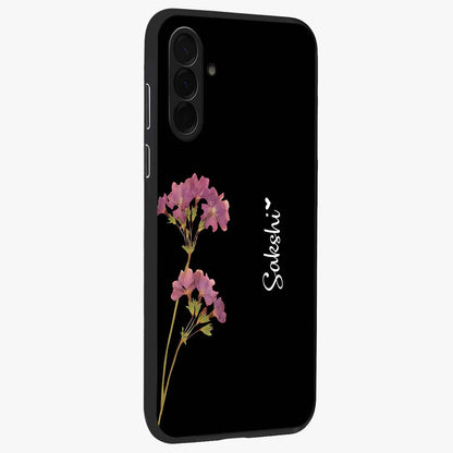 Riching Lavender Flower Custom Name Glass Case upright view showcasing elegant lavender floral artwork with personalized aesthetic.