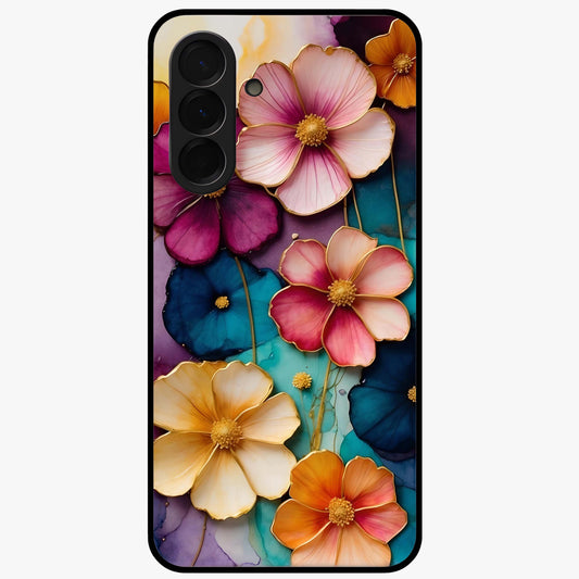 Artlyn Grace Flower Pattern Glass Case showing flat back view with elegant floral pattern artwork and glossy glass finish.