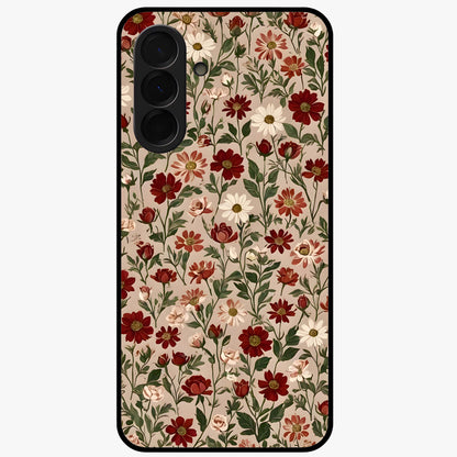 Biege Flower With Leaf Glass Case showing flat back view with soft beige floral artwork and glossy glass finish.