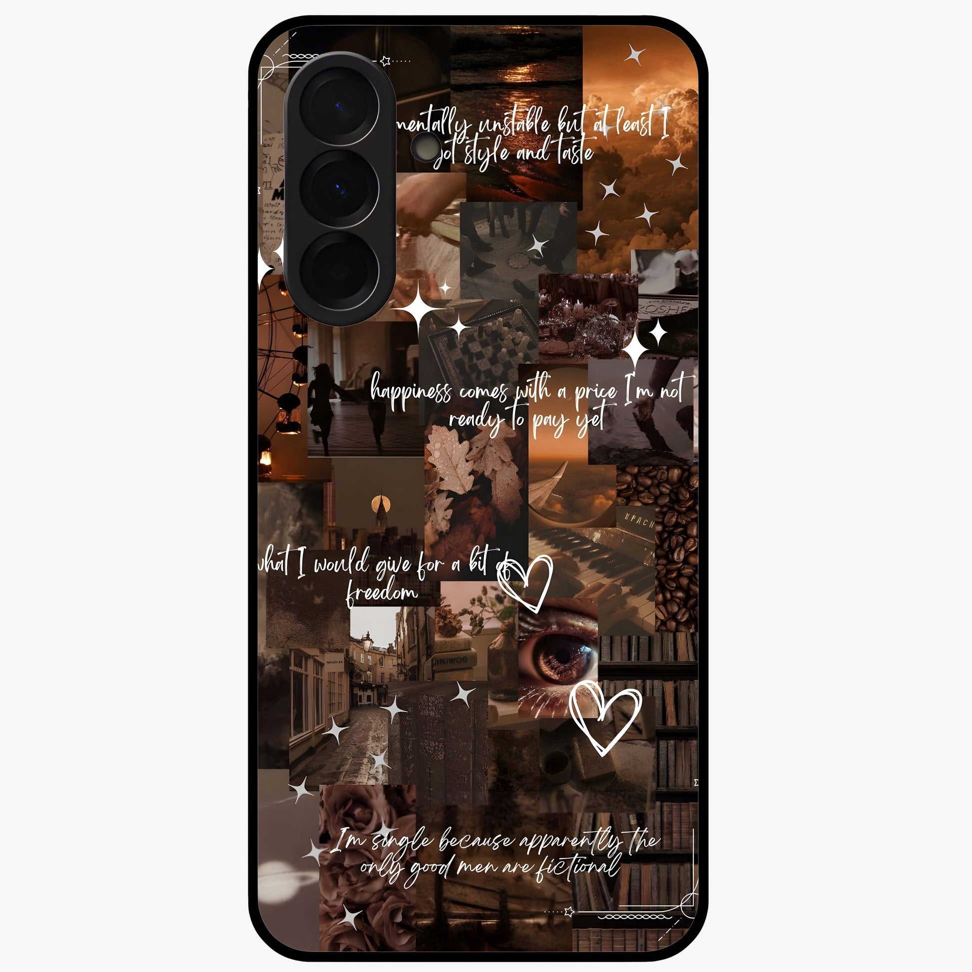 Bittersweet Aesthetic Chaos Glass Case showing flat back view with artistic chaotic aesthetic design and glossy glass finish.