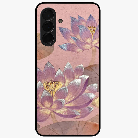 Blossom Mist Lotus Glass Case showing flat back view with serene lotus blossom artwork and glossy glass finish.