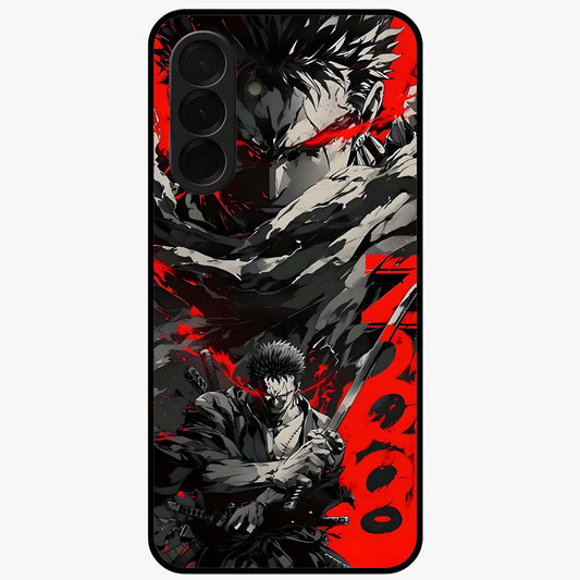 Demon Sword Resolve Glass Case showing flat back view with fierce sword warrior artwork and glossy glass finish.