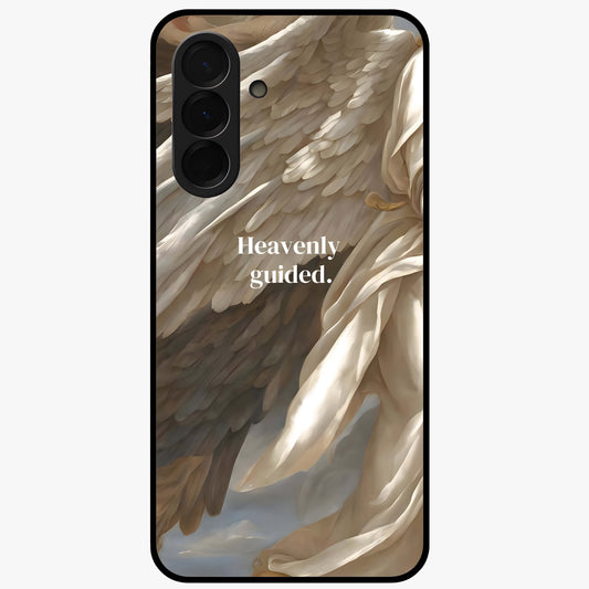 Divine Winged Grace Glass Case showing flat back view with elegant wing inspired artwork and glossy glass finish.