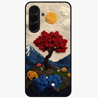 Eternal Nature Tapestry Glass Case showing flat back view with intricate nature tapestry artwork and glossy glass finish.