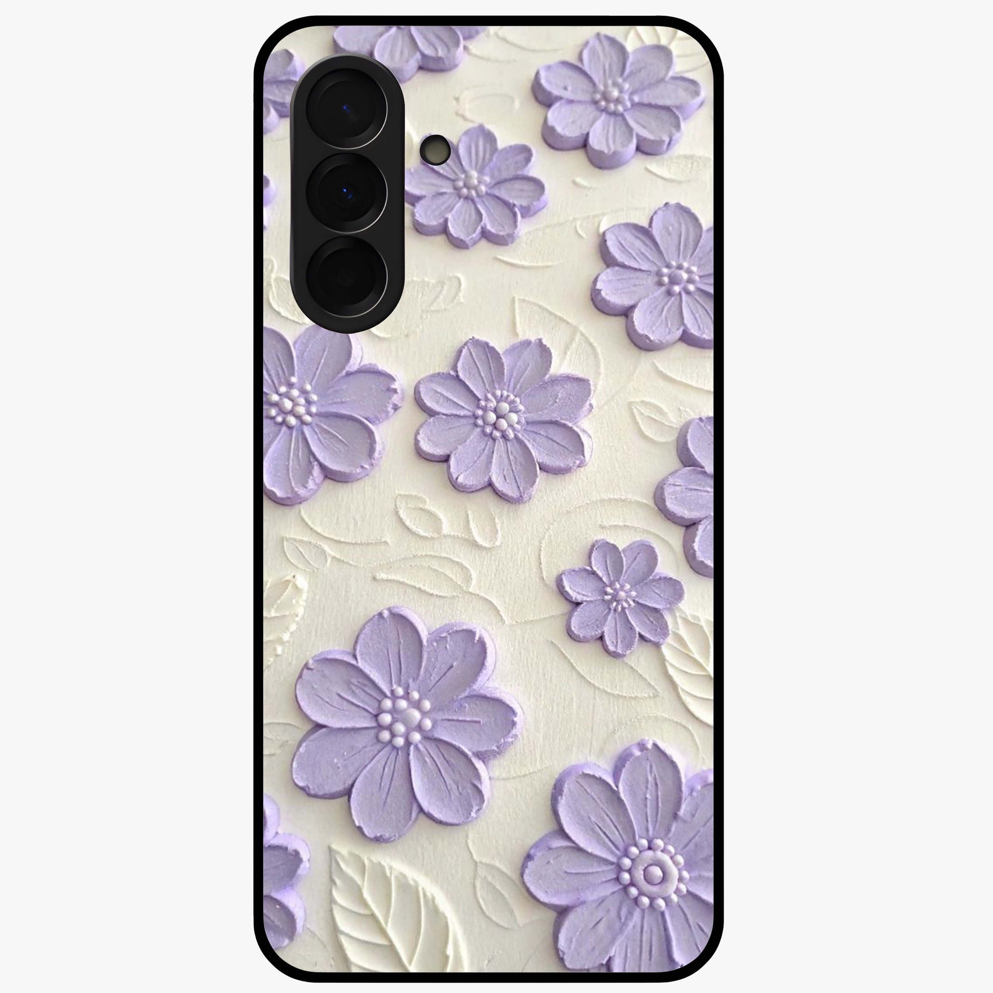 Floral Wall Art With Purple Flowers Glass Case showing flat back view with purple flower artwork and glossy glass finish.