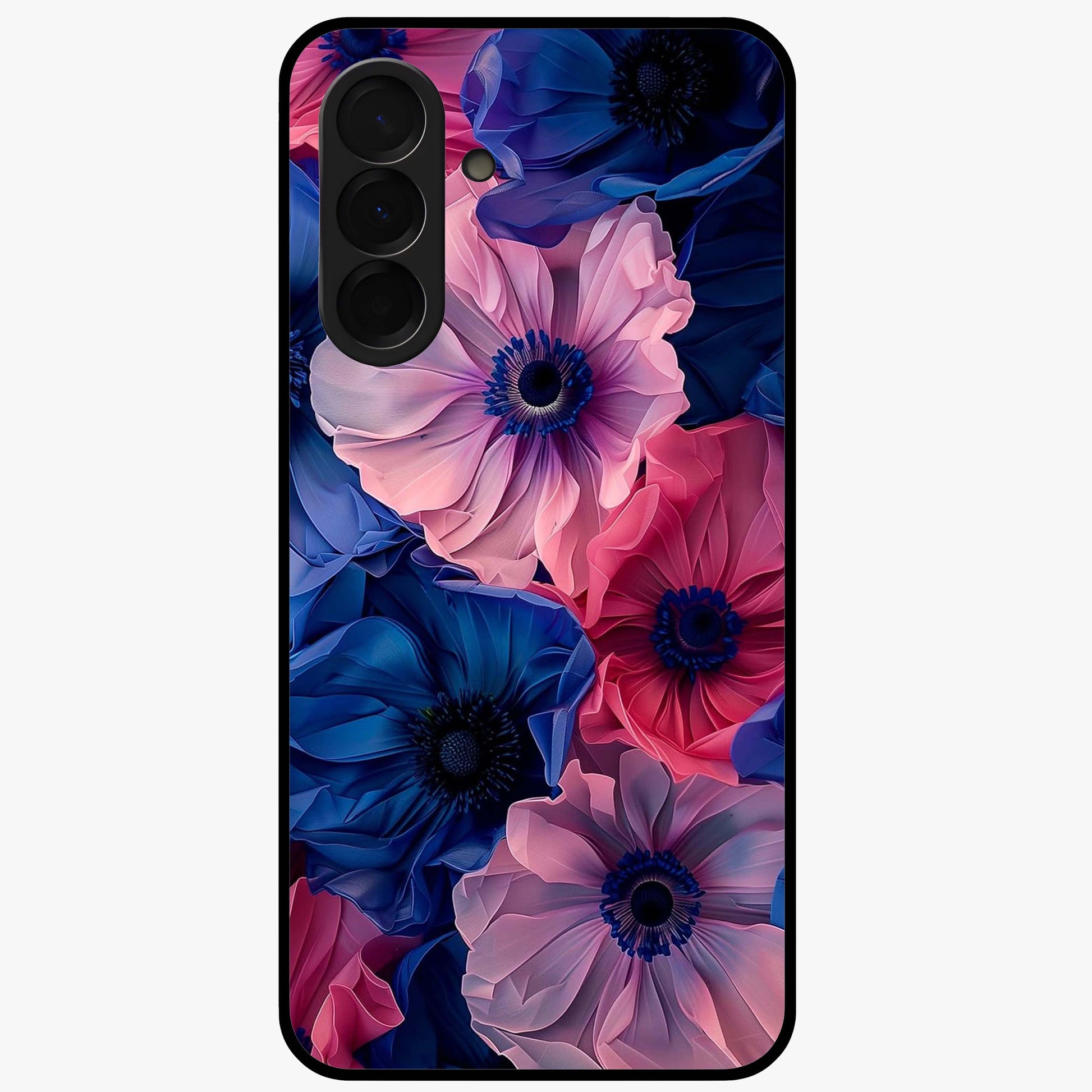 Flower Paper Art Pattern Glass Case showing flat back view with paper cut style floral artwork and glossy glass finish.