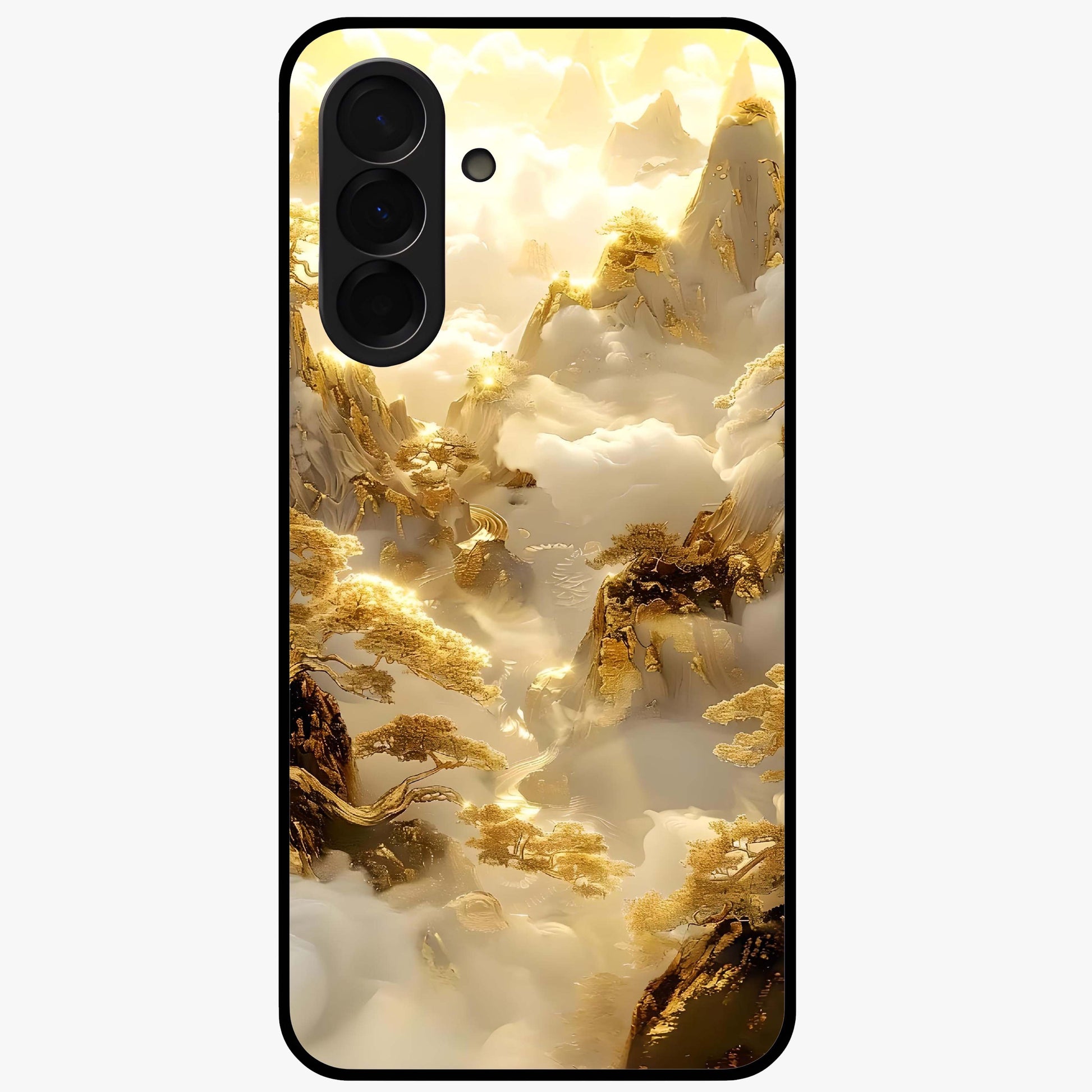 Gates Of Illumination Glass Case showing flat back view with mystical illuminated gate artwork and glossy glass finish.
