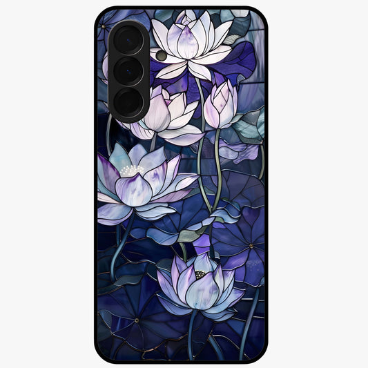 Gloss Petal Rush Glass Case showing flat back view with glossy flower petal artwork and smooth glass finish.