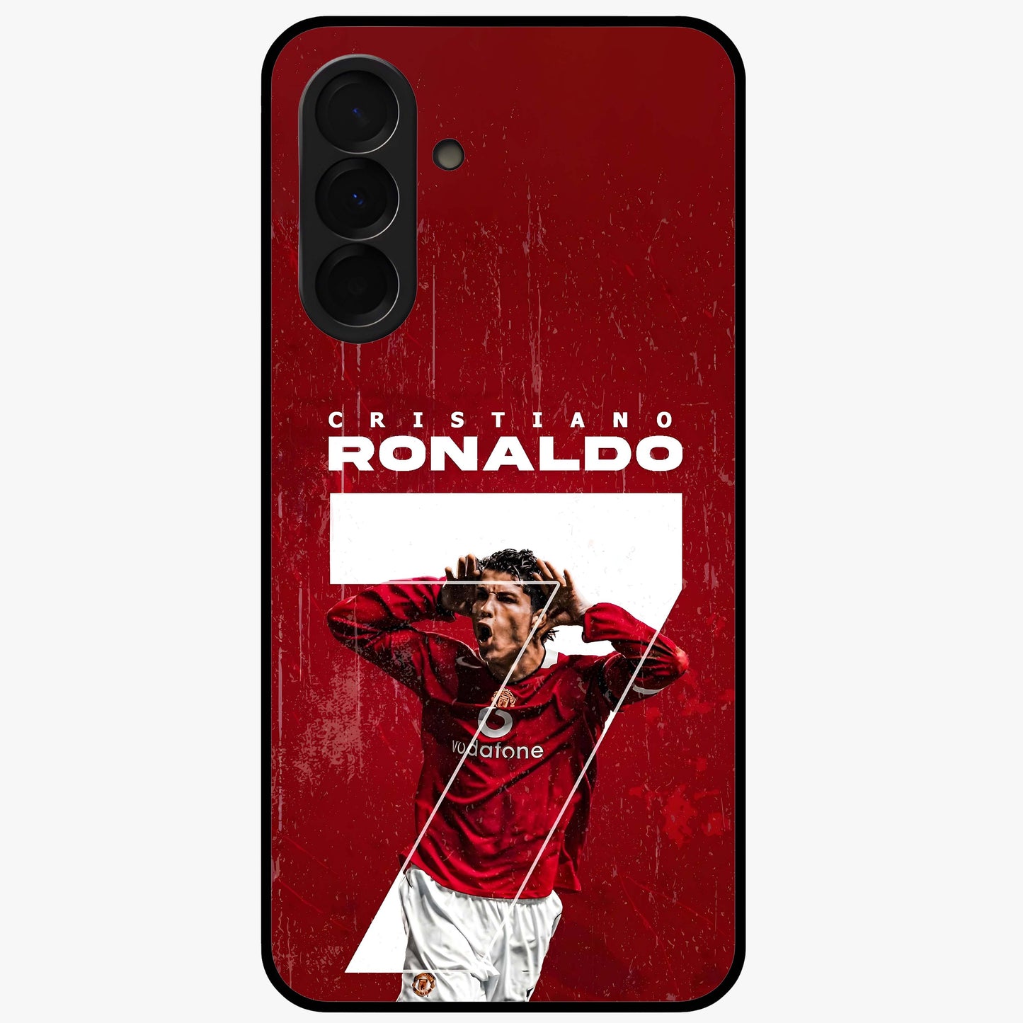 Goal Celebration Legacy Glass Case showing flat back view with football celebration inspired artwork and glossy glass finish.