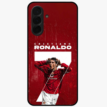 Goal Celebration Legacy Glass Case showing flat back view with football celebration inspired artwork and glossy glass finish.
