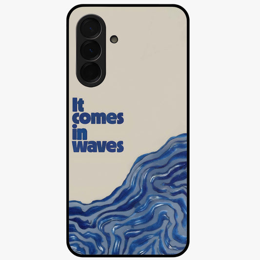 It Comes In Waves Quote Glass Case showing flat back view with inspirational wave themed quote artwork and glossy glass finish.