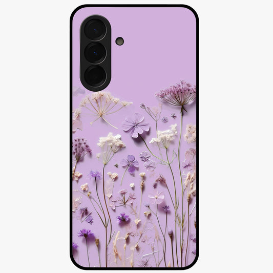 Lavender Blossom Dream Glass Case showing flat back view with soft lavender floral artwork and glossy glass finish.