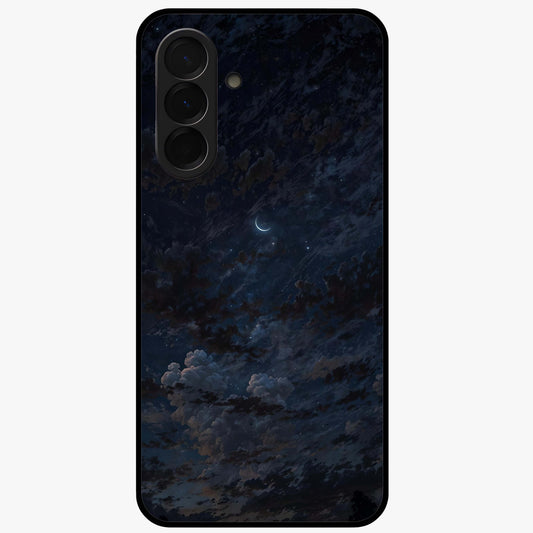 Lunar Veil Silence Glass Case showing flat back view with mystical moon veil artwork and glossy glass finish.