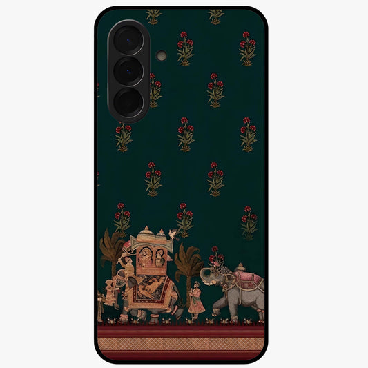 Macmerise Glass Case showing flat back view with stylish modern artwork and glossy glass finish.