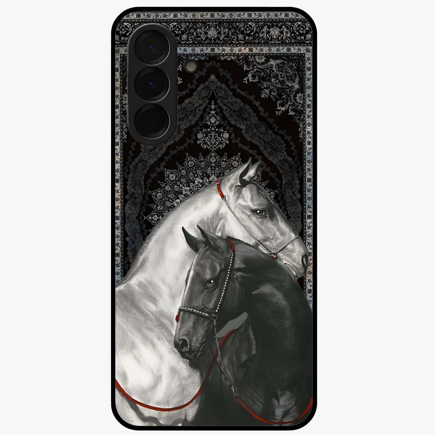 Majestic Ride Legacy Glass Case showing flat back view with powerful automotive inspired artwork and glossy glass finish.