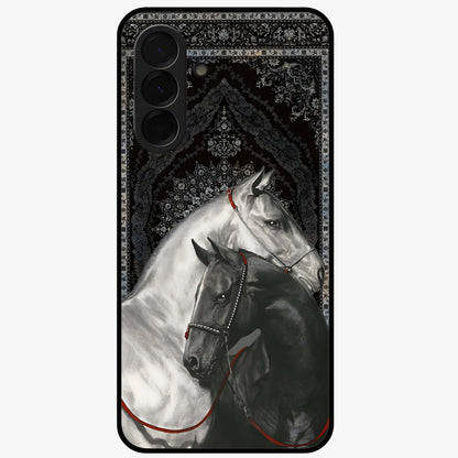 Majestic Ride Legacy Glass Case showing flat back view with powerful automotive inspired artwork and glossy glass finish.