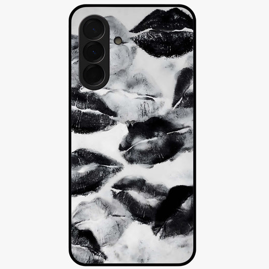 Midnight Kiss Marks Glass Case showing flat back view with lipstick kiss mark artwork and glossy glass finish.