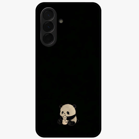 Midnight Panda Love Glass Case showing flat back view with cute panda themed artwork and glossy glass finish.