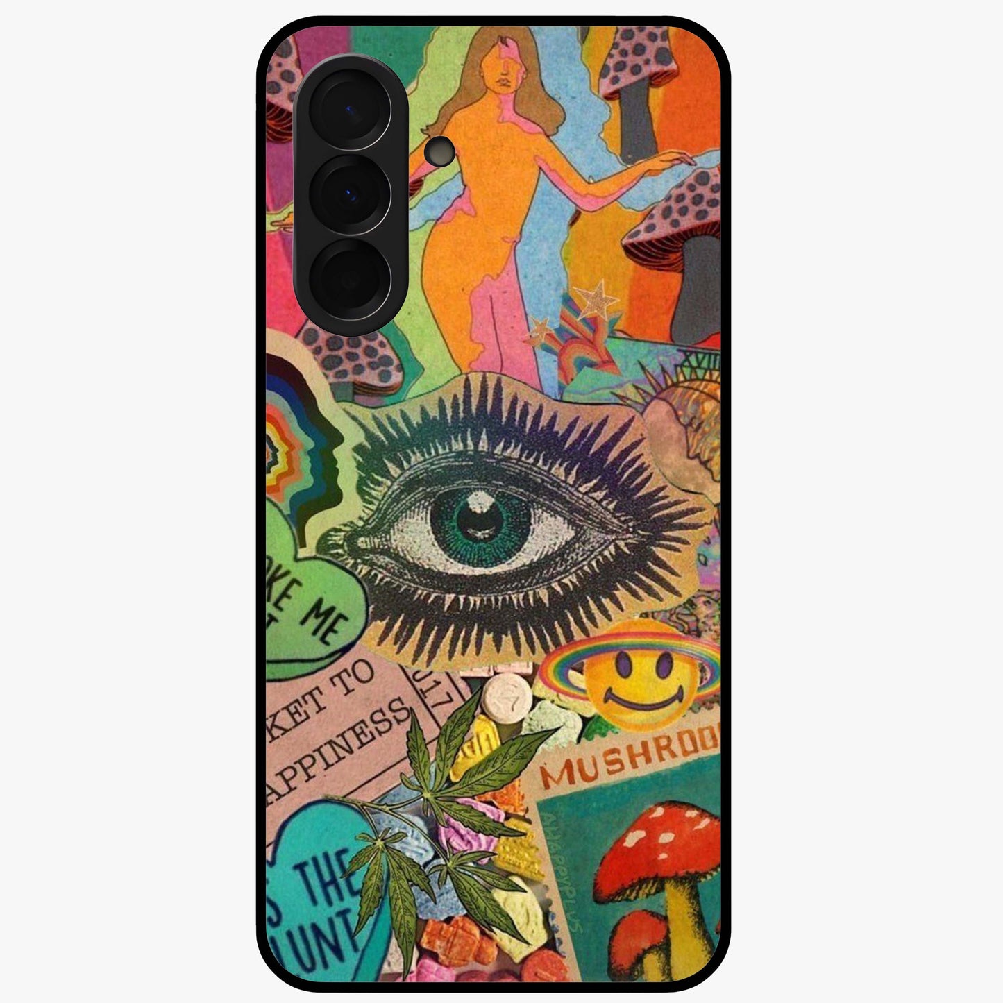 Mystic Eye Wonderland Glass Case showing flat back view with mystical eye themed artwork and glossy glass finish.
