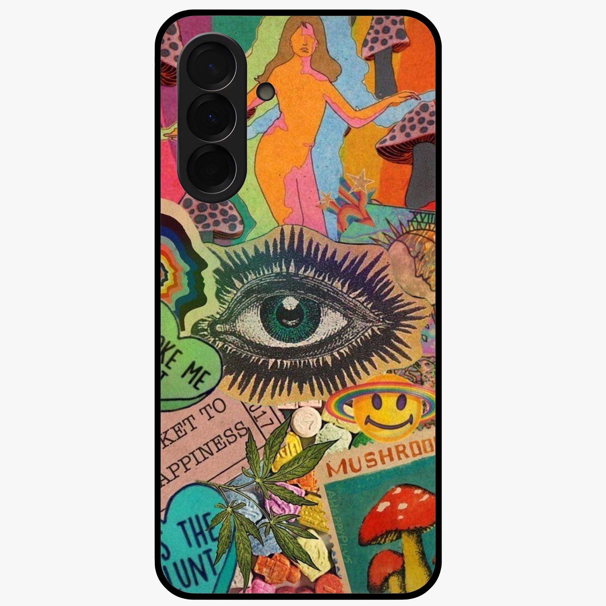 Mystic Eye Wonderland Glass Case showing flat back view with mystical eye themed artwork and glossy glass finish.