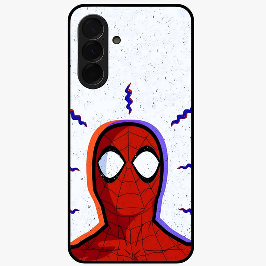 Omg Spiderman Glass Case showing flat back view with bold superhero inspired artwork and glossy glass finish.